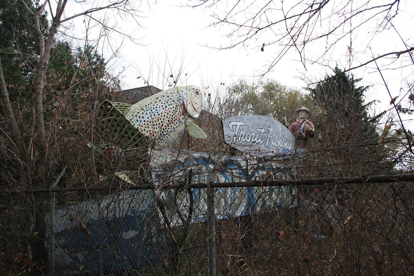 Hidden Trout Fisherman Statue, a roadside attraction in Niles/Des Plaines, Illinois