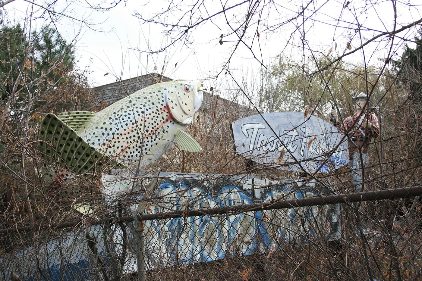 Hidden Trout Fisherman Statue, a roadside attraction in Niles/Des Plaines, Illinois