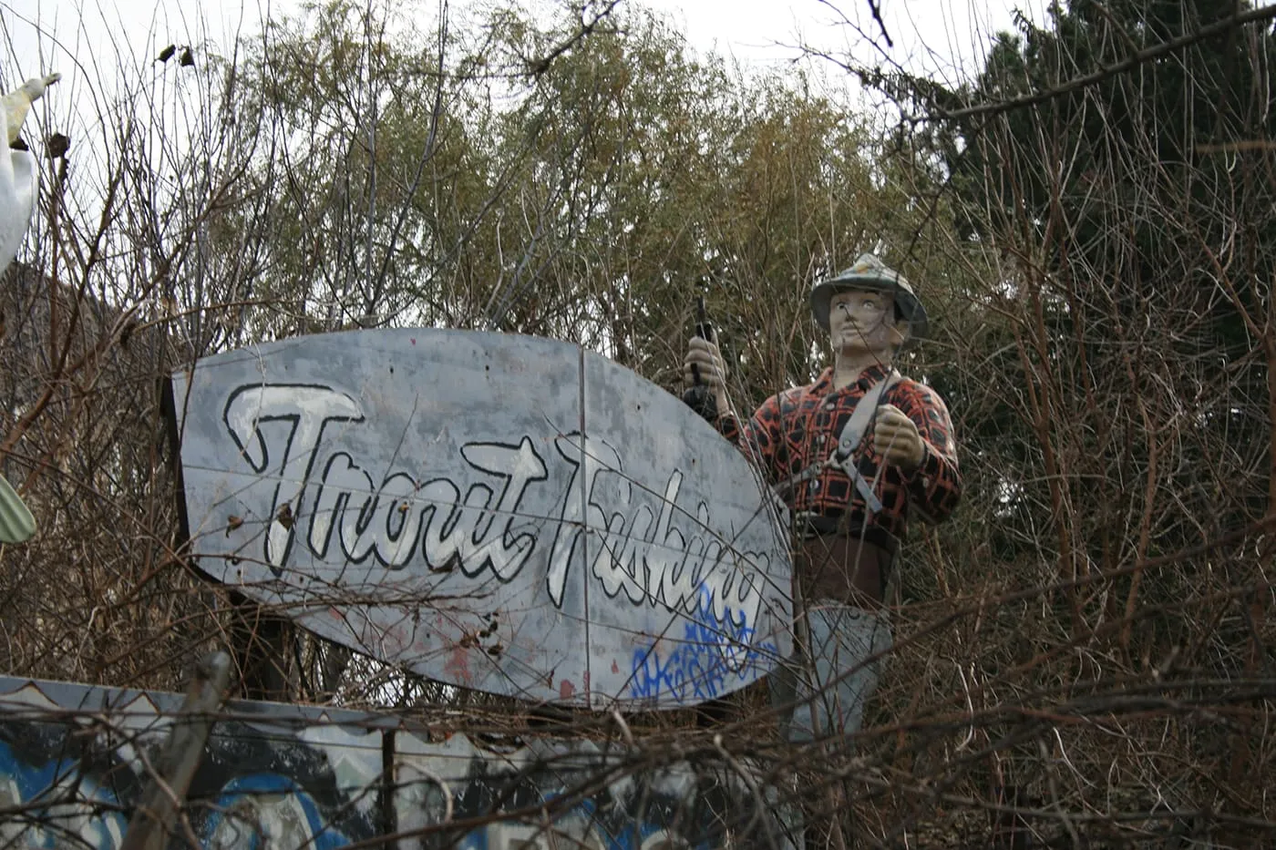 Hidden Trout Fisherman Statue, a roadside attraction in Niles/Des Plaines, Illinois