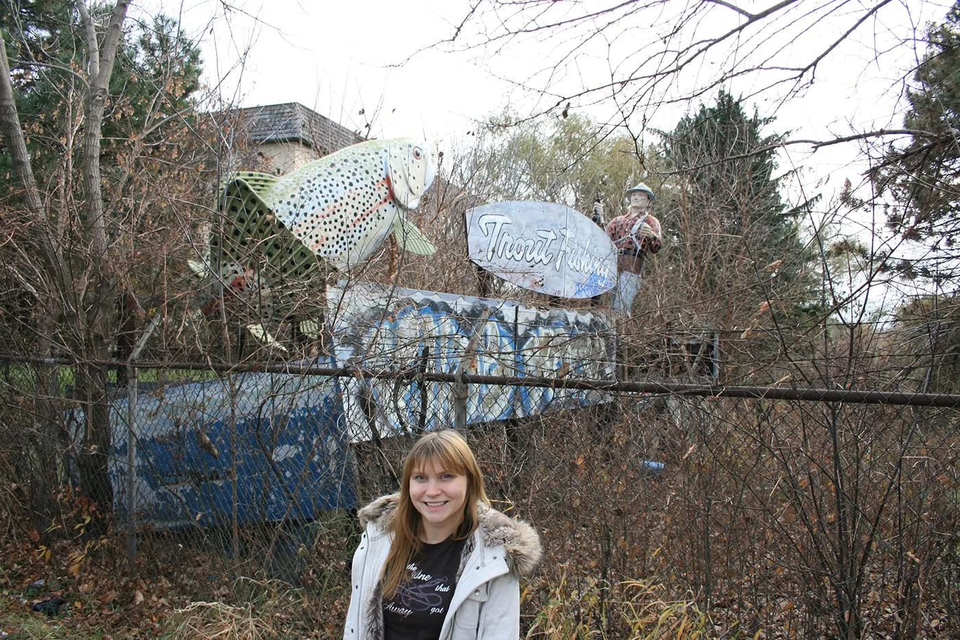 Hidden Trout Fisherman Statue, a roadside attraction in Niles/Des Plaines, Illinois