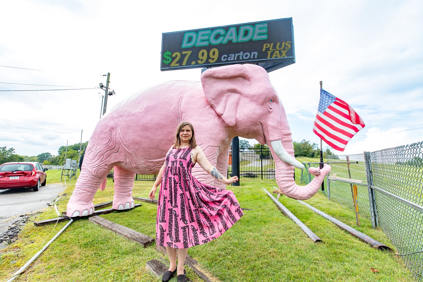 Giant pink and white elephant mascot