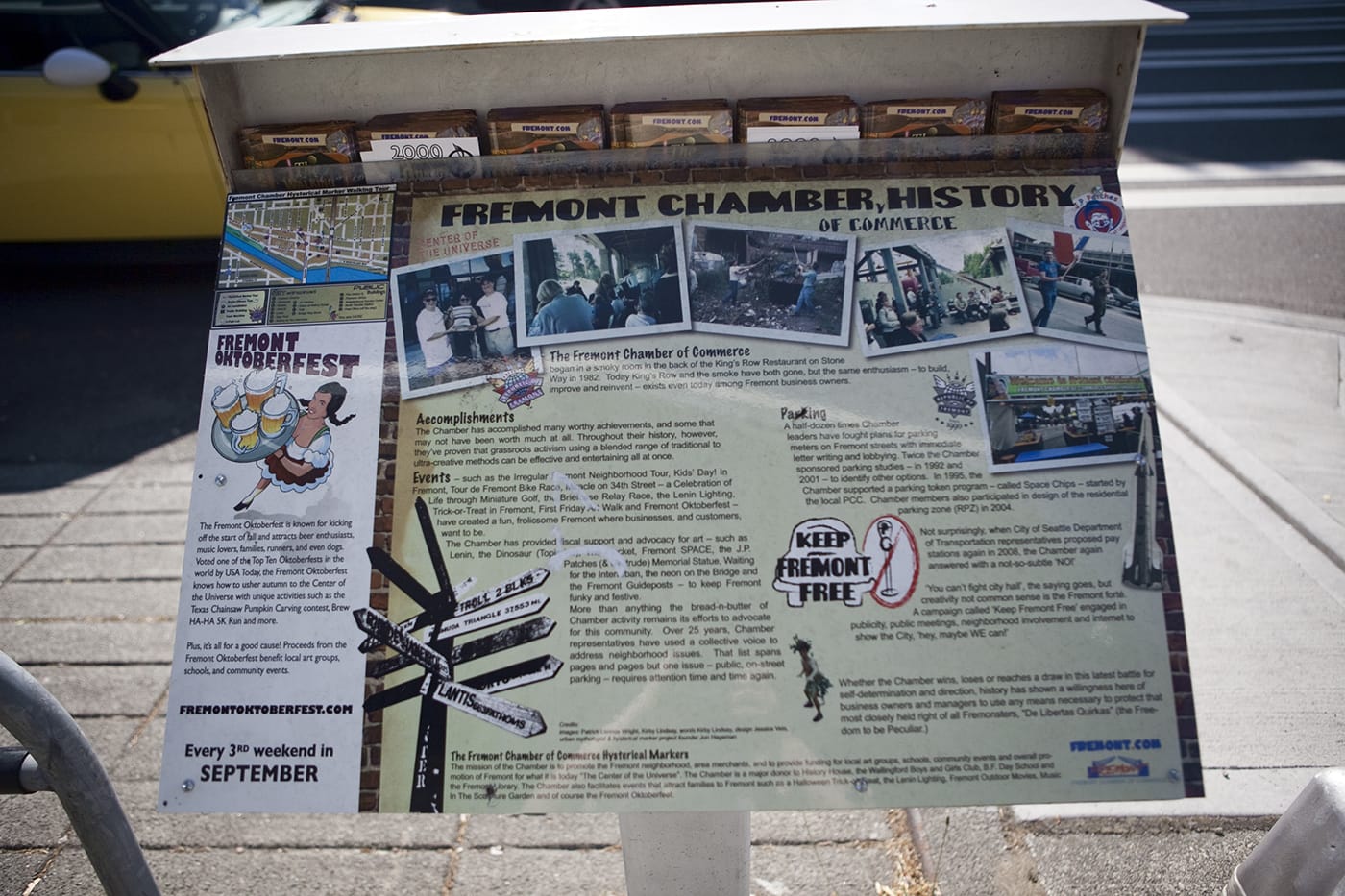 Chamber of Commerce History sign in Fremont, Seattle, Washington.