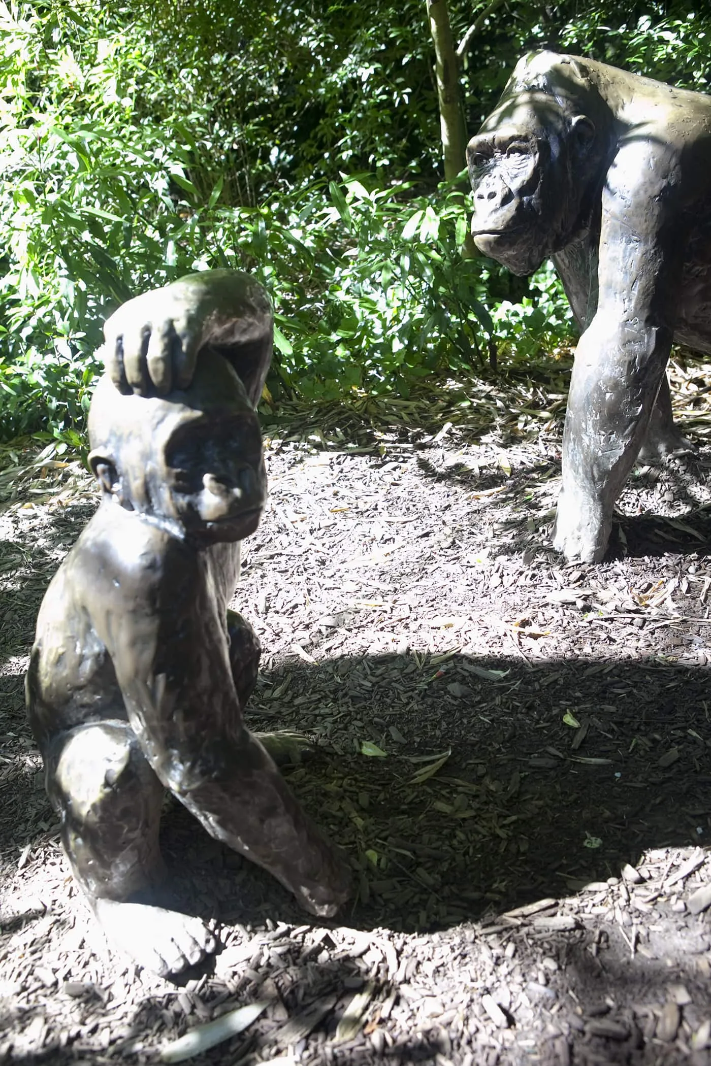 Bronze Gorilla Family Statue at Woodland Park Zoo in Seattle, Washington.