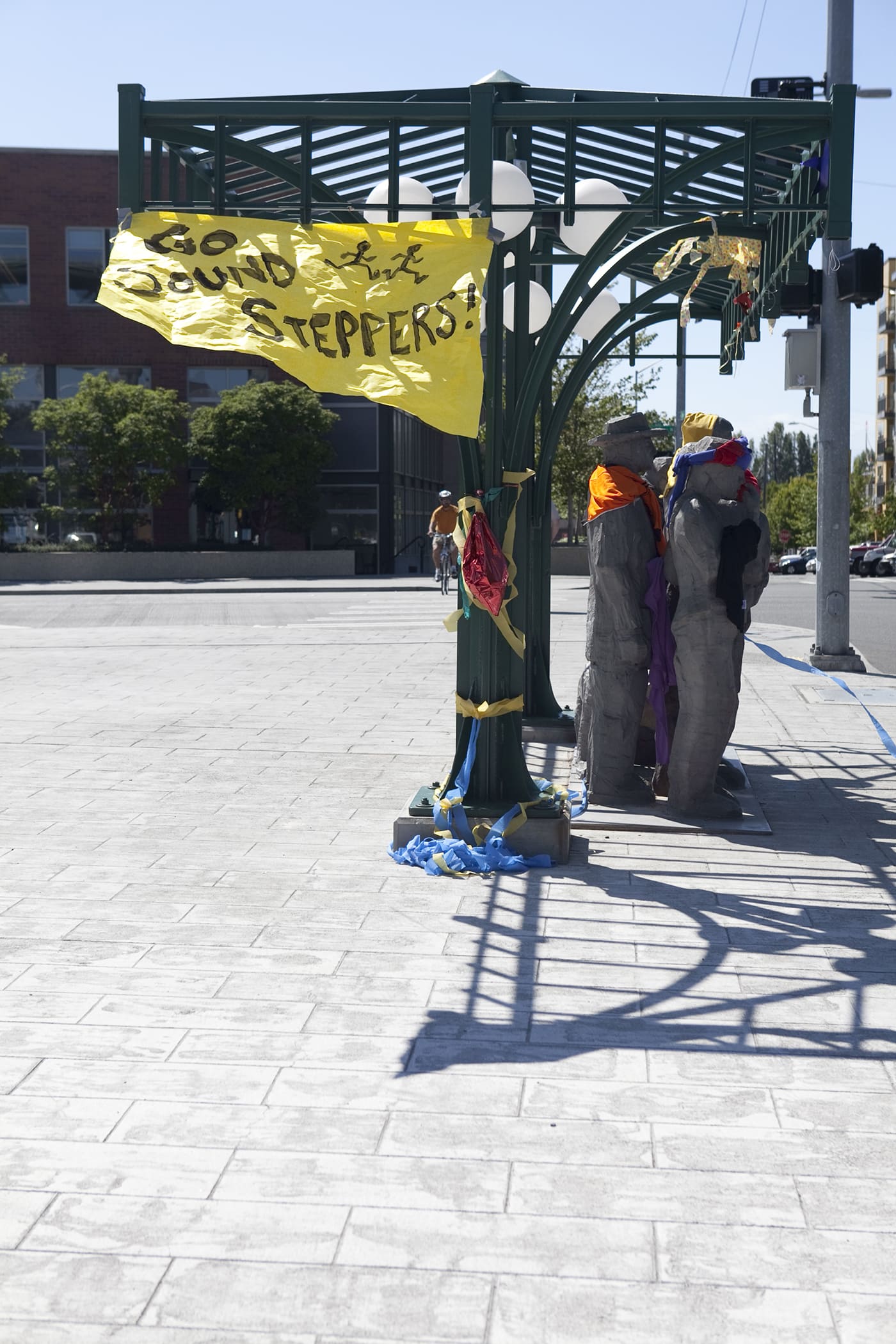 Waiting for the Interurban, a roadside attraction in the Fremont area of Seattle, Washington, that locals dress up for different occasions.