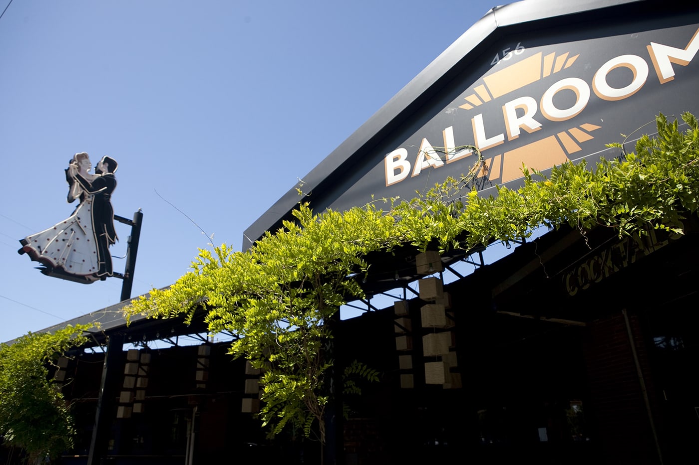 Fremont Ballroom sign showing dancers outside of a restaurant and bar in the Fremont neighborhood of Seattle, Washington.