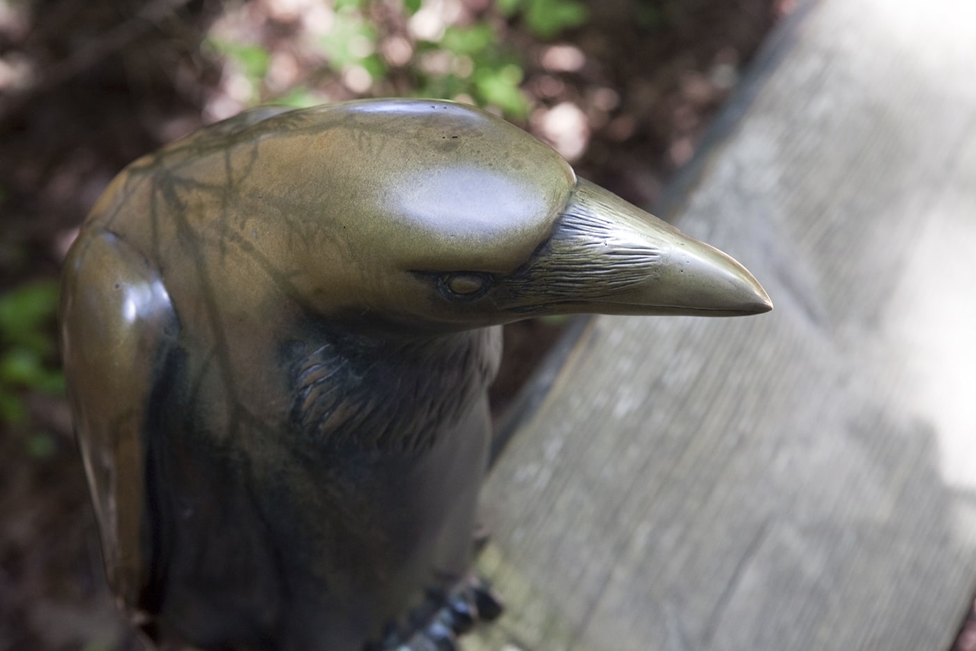 Bronze Raven Sculpture at Woodland Park Zoo in Seattle, Washington.