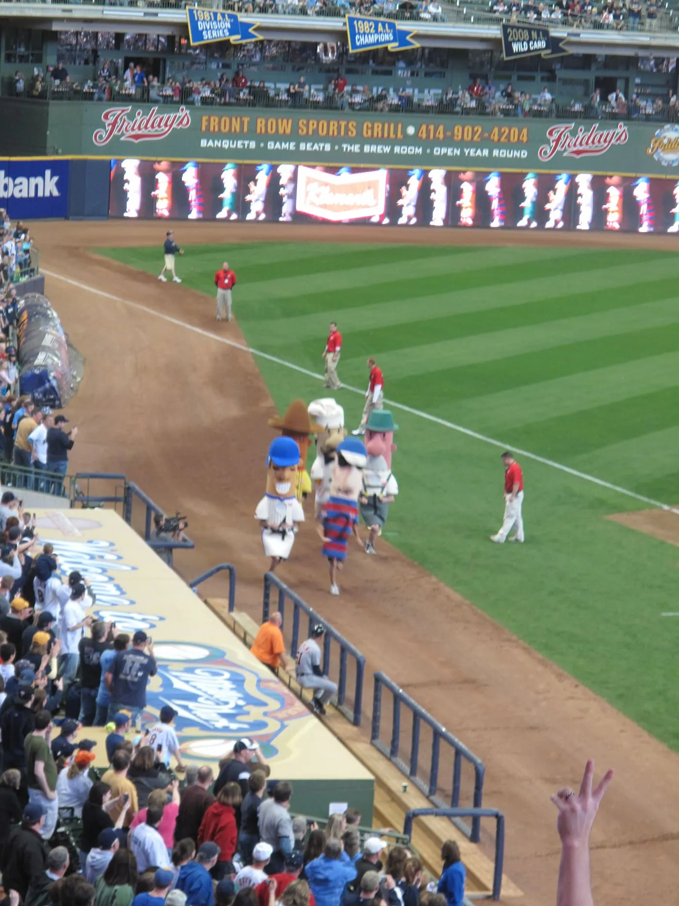 Sausage race at a Brewers game at Millers Park in Milwaukee.