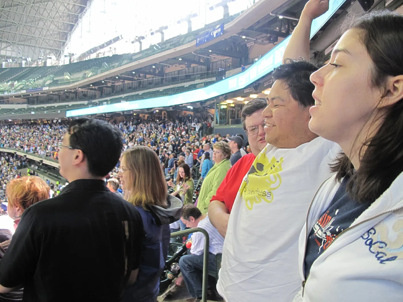 Seventh inning stretch at a Brewers game at Millers Park in Milwaukee.