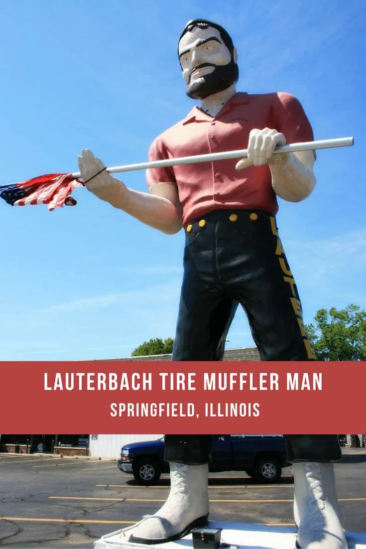 Photos of the Lauterbach Tire Muffler Man, a weird roadside attraction in front of Lauterbach Auto Service in Springfield, Illinois who was once decapitated. Visit this thing to do in Illinois on your road trip through Springfield and add it to your Illinois travel itinerary and bucket lists.
#IllinoisRoadsideAttractions #IllinoisRoadsideAttraction #RoadsideAttractions #RoadsideAttraction #RoadTrip #IllinoisRoadTrip #IllinoisRoadTripItinerary #IllinoisRoadTripMap #IllinoisRoadTripTravel