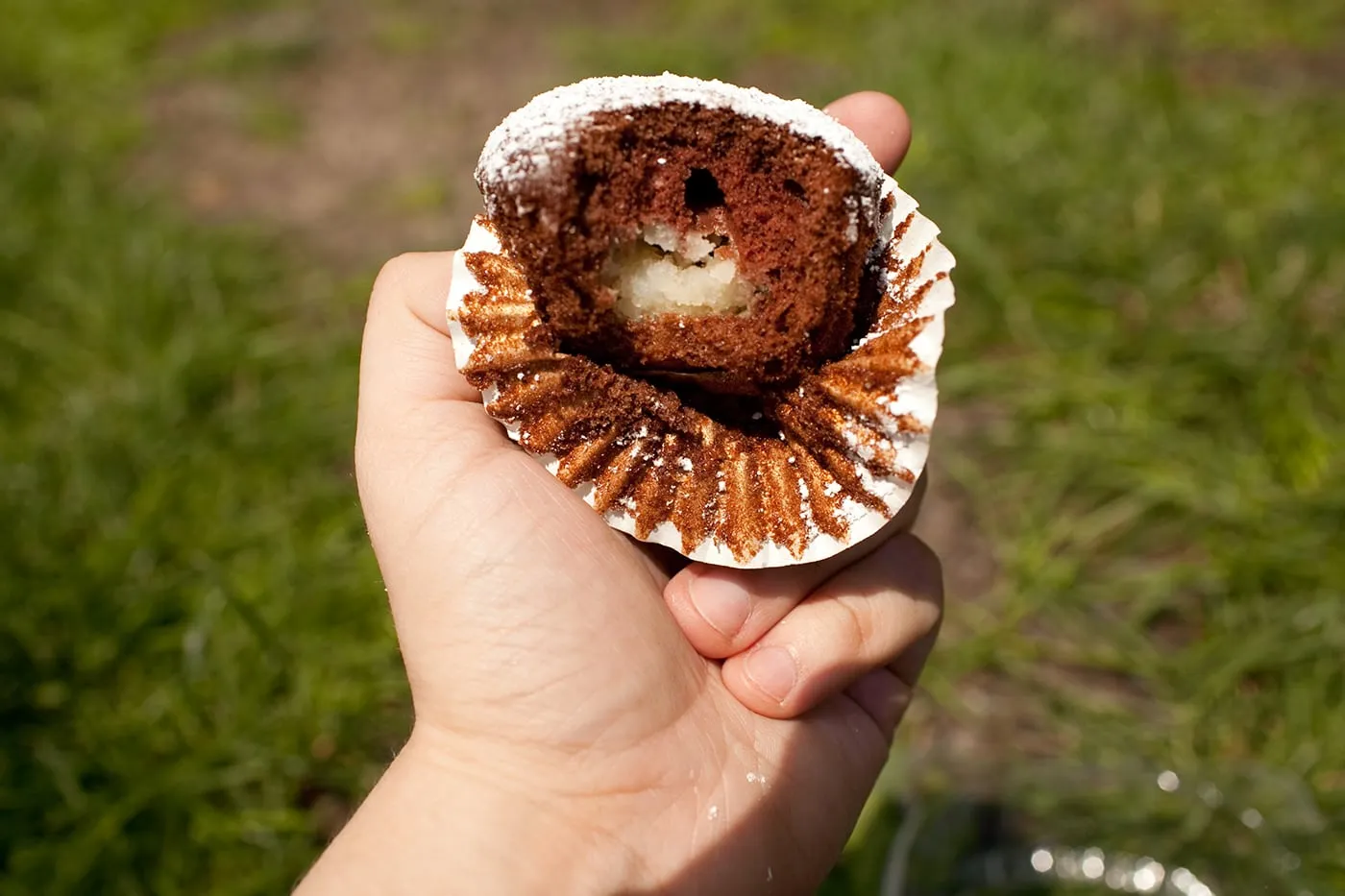 Mashed potato filled chocolate cupcake from Polo Café & Catering at Taste of Chicago
