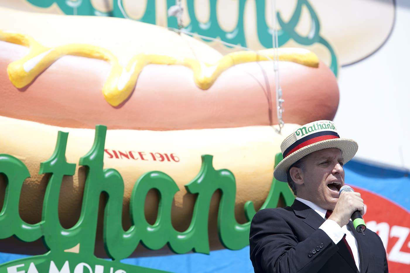 George Shea at the July 4th Coney Island Hot Dog Eating Contest