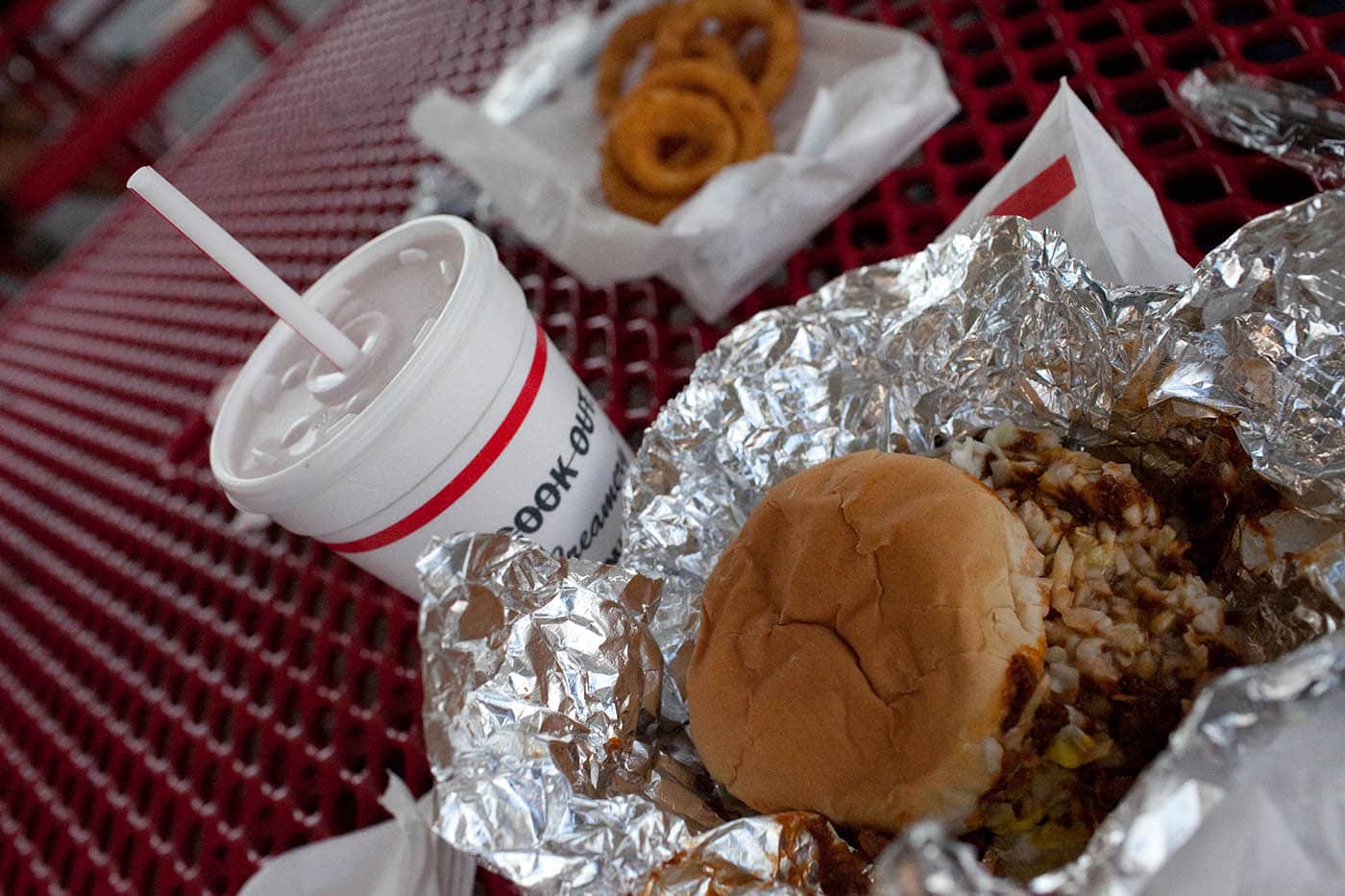 Burger and milkshake at Cook-Out in North Carolina.