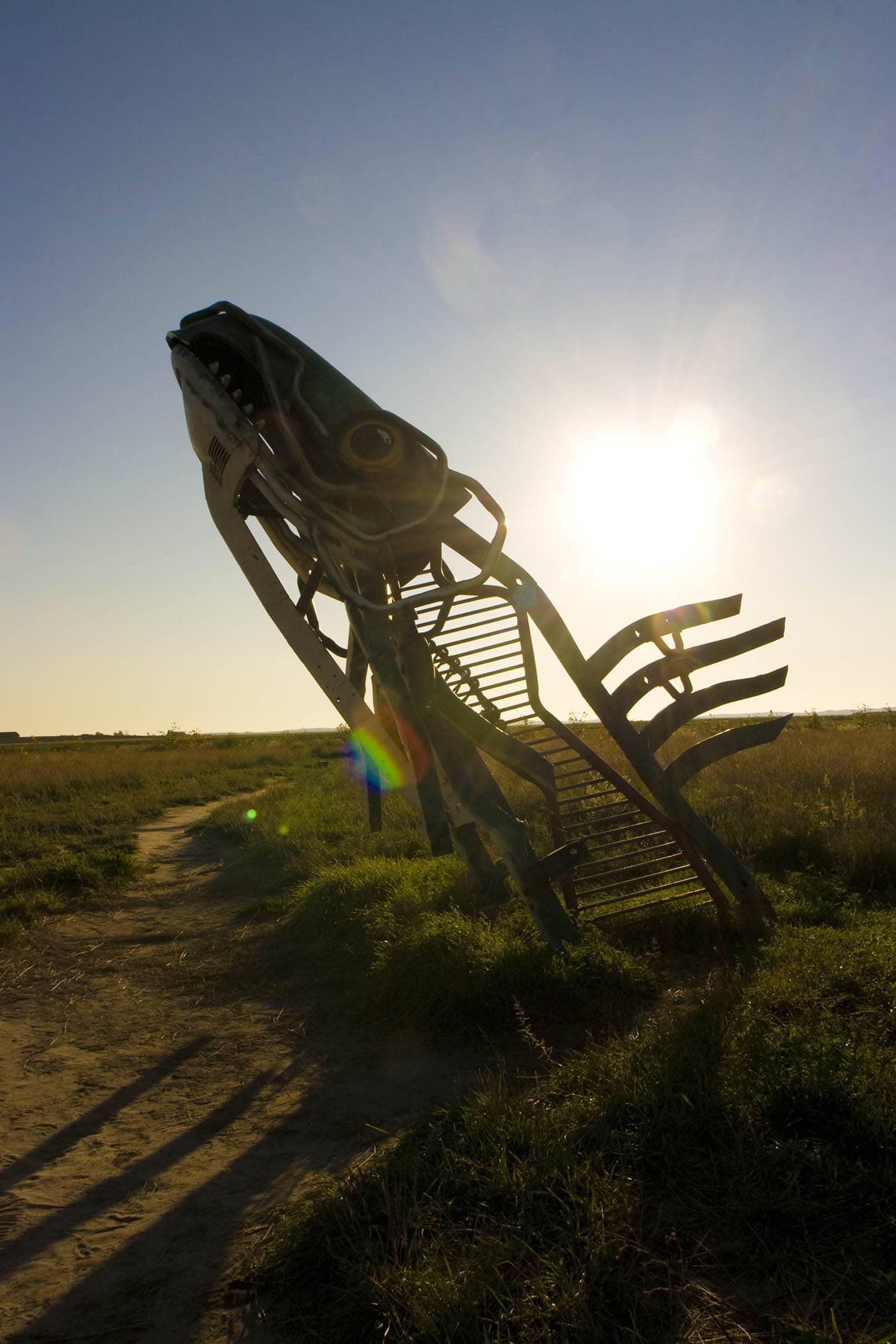 The Spawning Salmon sculpture at Carhenge Roadside Attraction in Alliance, Nebraska