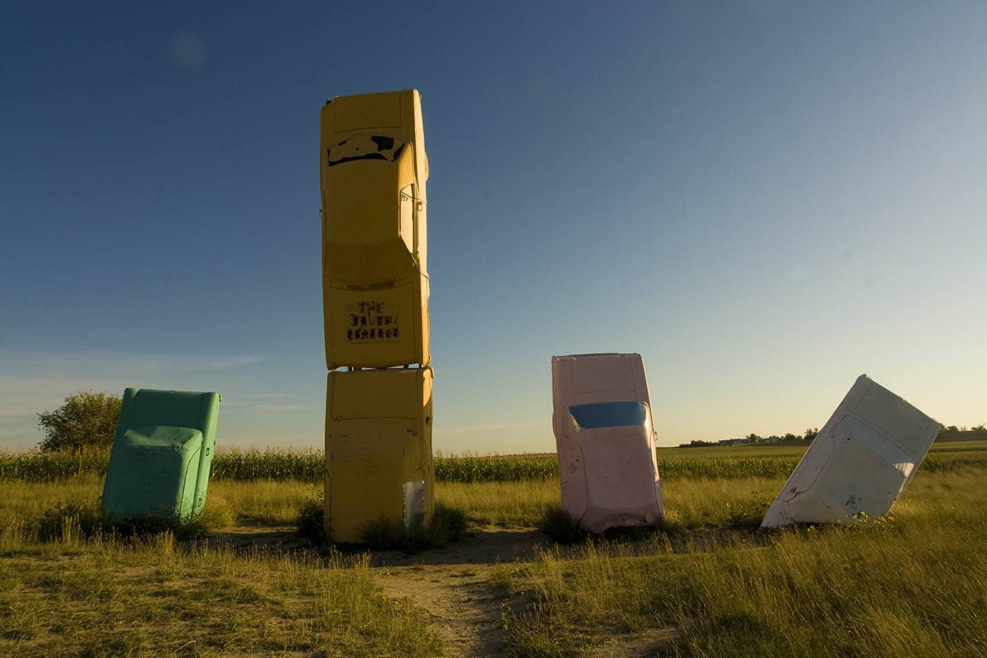 The Fourd Seasons, four cars representing different seasons, at Carhenge Roadside Attraction in Alliance, Nebraska