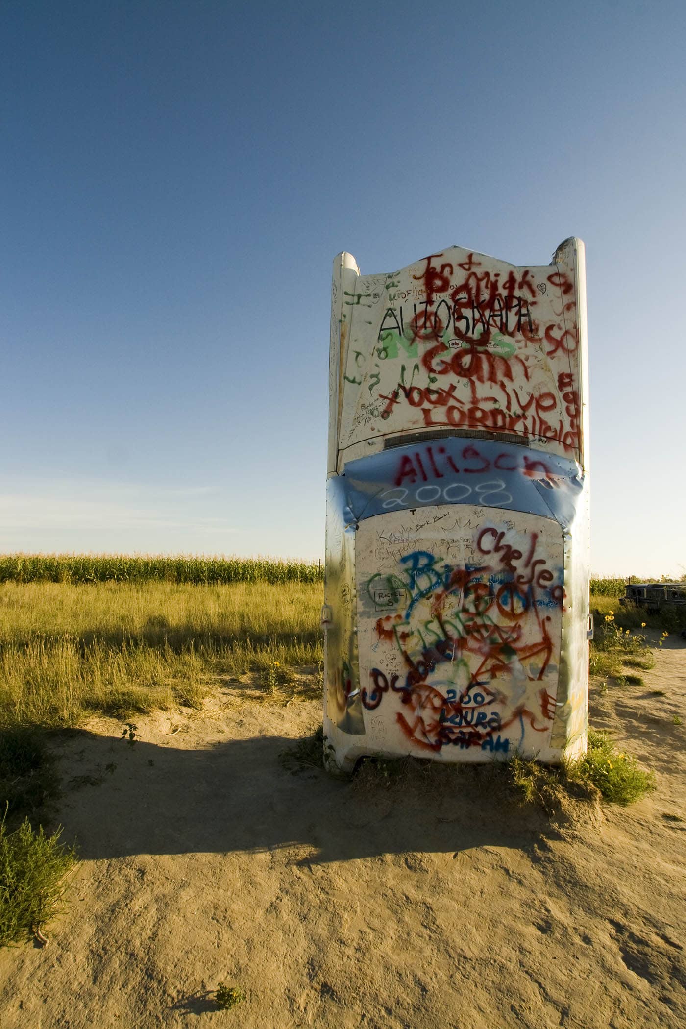 Graffiti car at Carhenge roadside attraction in Alliance, Nebraska