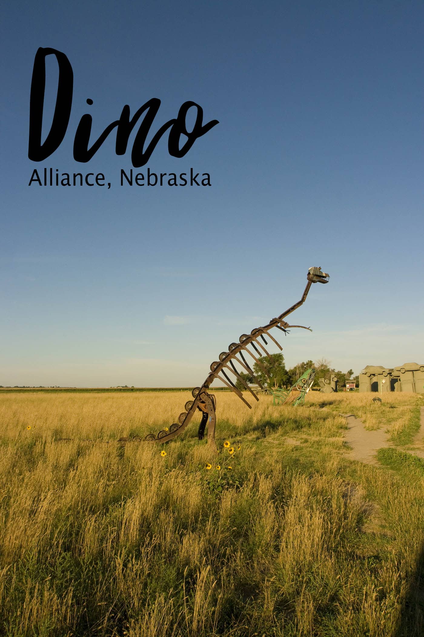 Dino sculpture at Carhenge Roadside Attraction in Alliance, Nebraska