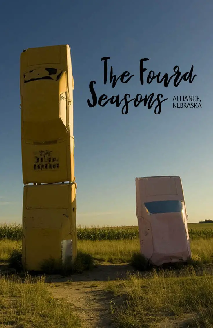 The Fourd Seasons, four cars representing different seasons, at Carhenge Roadside Attraction in Alliance, Nebraska