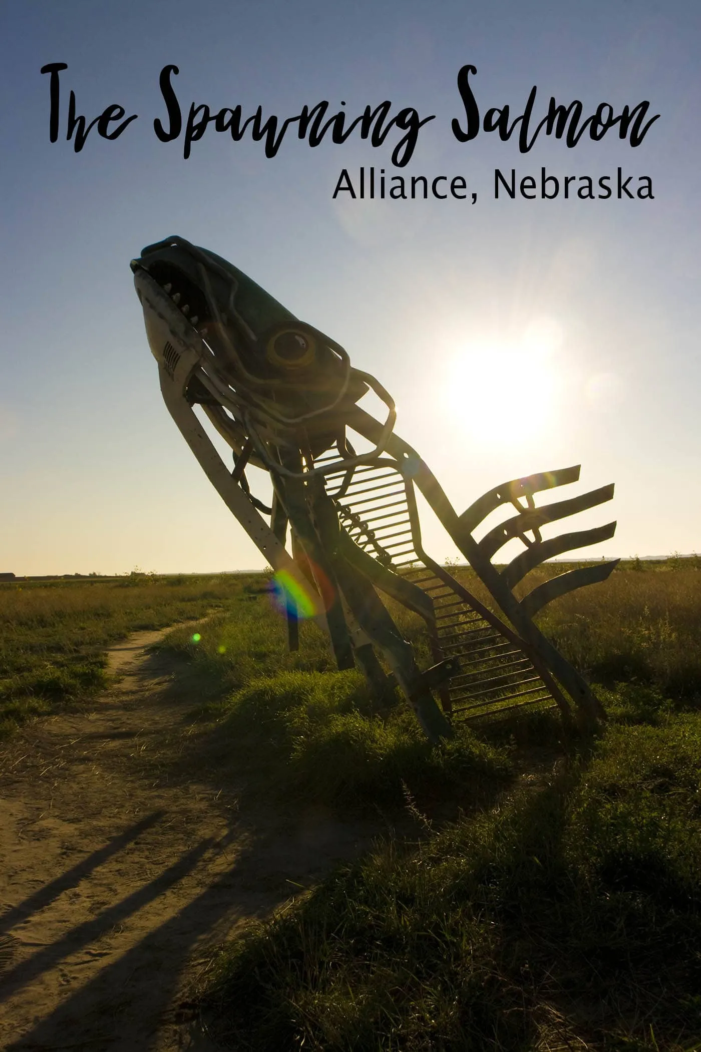 The Spawning Salmon sculpture at Carhenge Roadside Attraction in Alliance, Nebraska