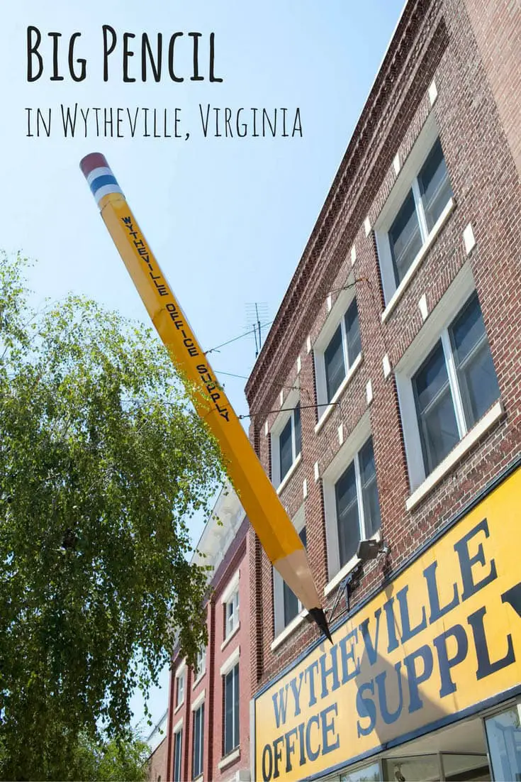 Photos of a Big Pencil in Wytheville, Virginia. A weird roadside attraction outside Wytheville Office Supply as seen on a Virginia road trip. A fun road trip stop and place to visit in Virginia with kids or friends.
#VirginiaRoadsideAttractions #VirginiaRoadsideAttraction #RoadsideAttractions #RoadsideAttraction #RoadTrip #VirginiaRoadTrip #VirginiaRoadTripBucketLists #VirginiaBucketList #VirginiaRoadTripIdeas #WeirdRoadsideAttractions #RoadTripStops #USARoadsideAttractions #USA #America