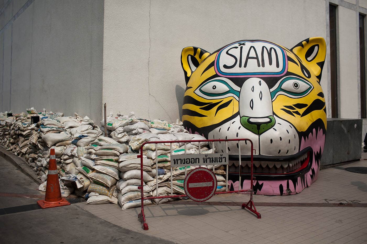 Giant cat heads in the Siam Square area of Bangkok, Thailand.