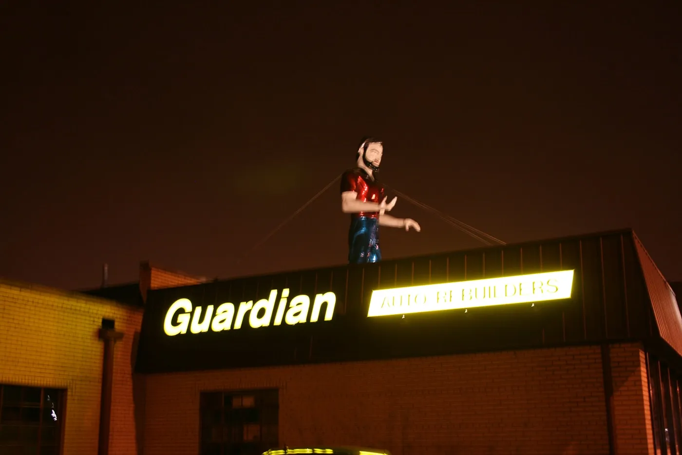 Shiny muffler man in Evergreen Park, Illinois.