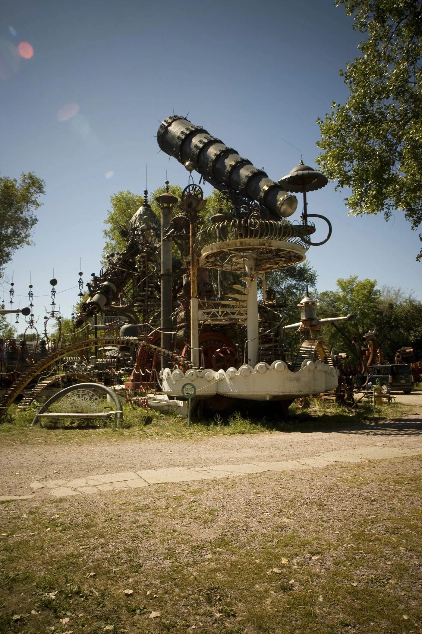 The world's largest scrap metal sculpture, Dr. Evermor's Forevertron at Delaney's Surplus Sales in Sumpter, Wisconsin, is meant for intergalactic travel. Visit this weird roadside attraction on a Wisconsin road trip.