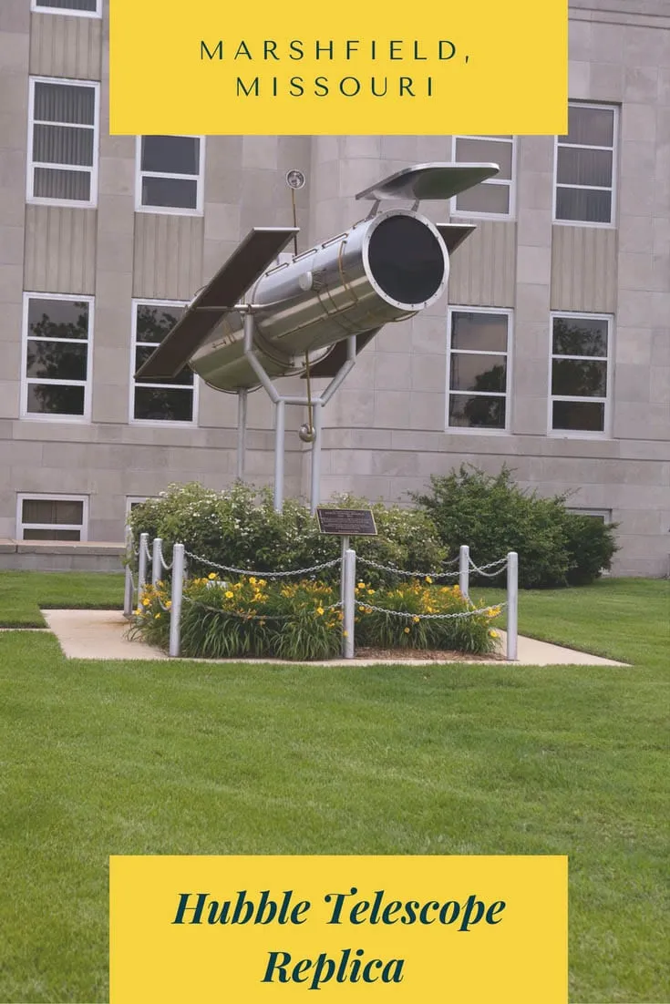 The Hubble Space Telescope is one of the largest space telescopes. The Hubble Telescope Replica in Marshfield, Missouri is 1/4 the size. If you're looking for things to do in Missouri, this weird roadside attraction makes a fun Missouri road trip stop to add to your travel itinerary and map.
#MissouriRoadsideAttractions #RoadsideAttractions #RoadTrip #MissouriRoadTrip #MissouriRoadTripMap #PlacestoVisitinMissouri #MissouriRoadTripIdeas #WeirdRoadsideAttractions #RoadTripStops #USA #America