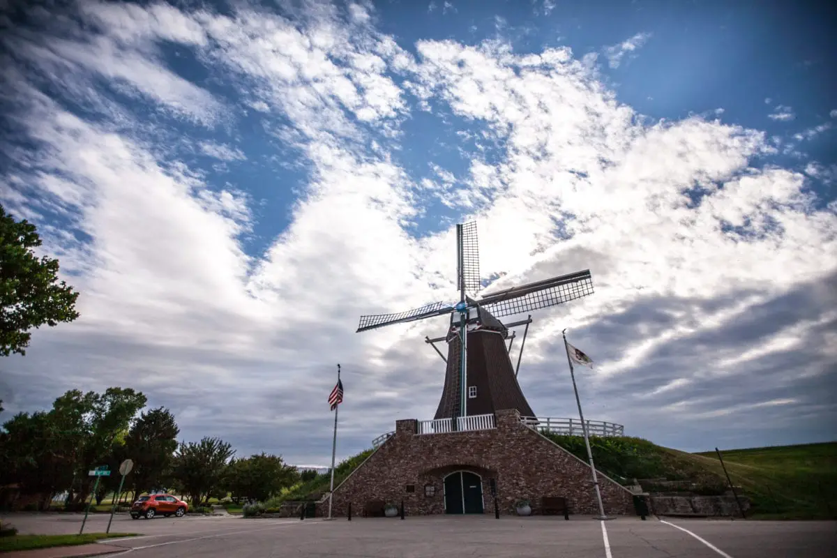 De Immigrant Windmill in Fulton, Illinois- Dutch Windmill in the United States. American Roadside Attraction.