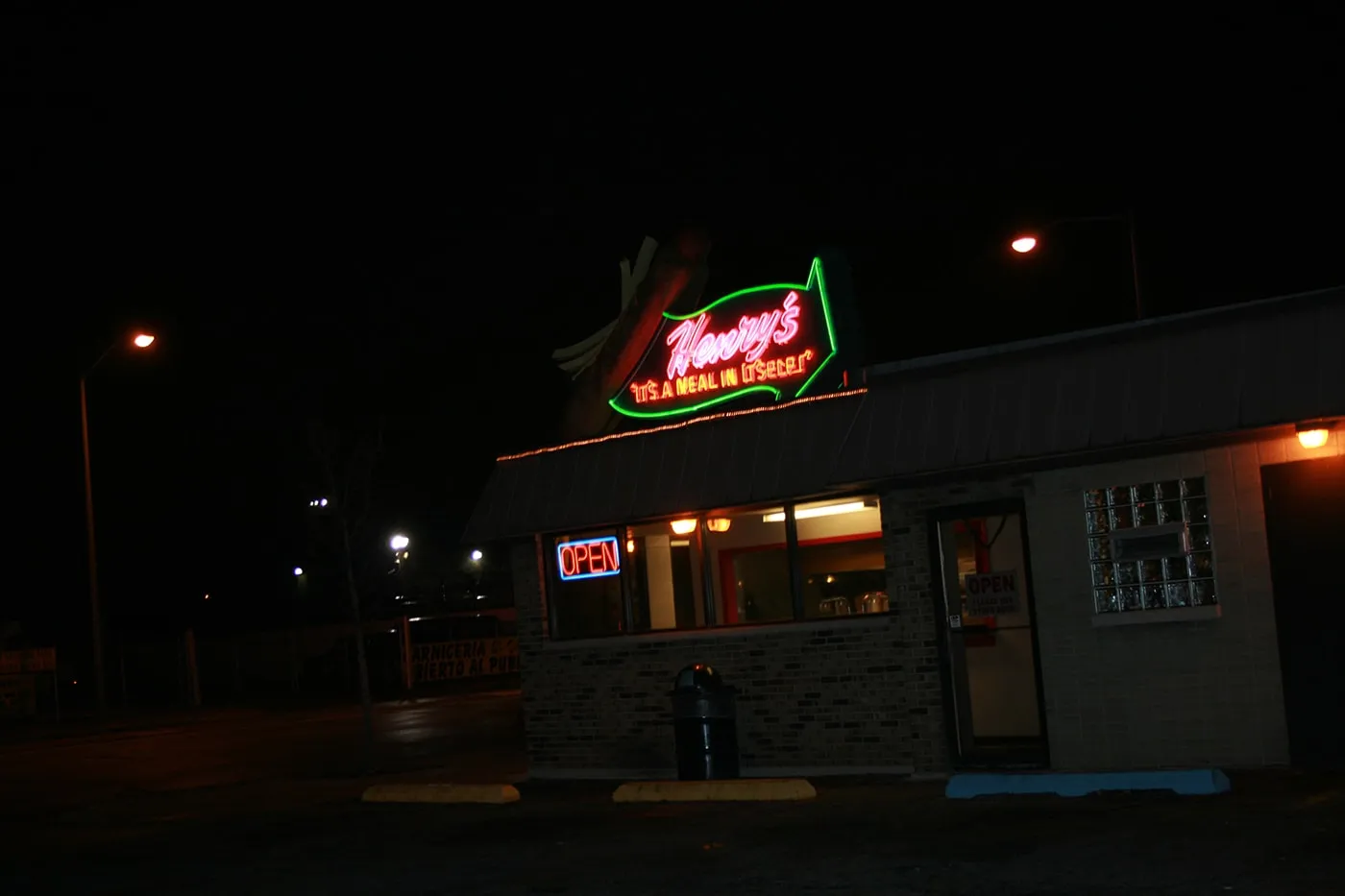 Giant Hot Dog Topped with Fries at Henry's in Cicero, Illinois