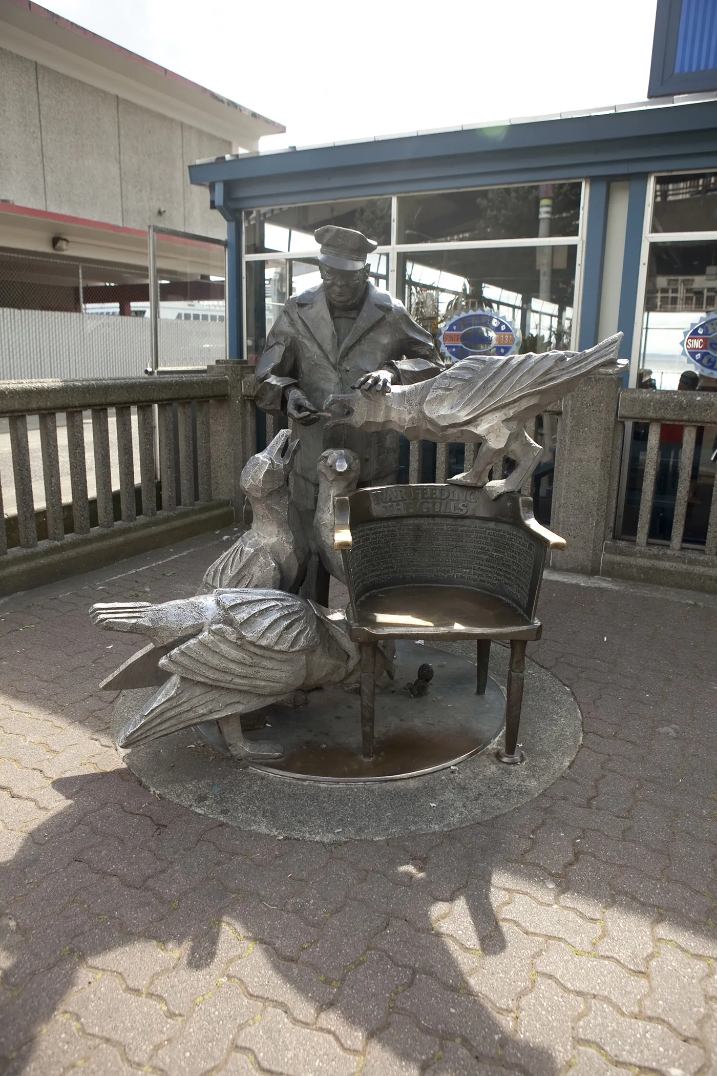 Ivar Feeding the Gulls statue at Ivar's Fish Bar in Seattle, Washington