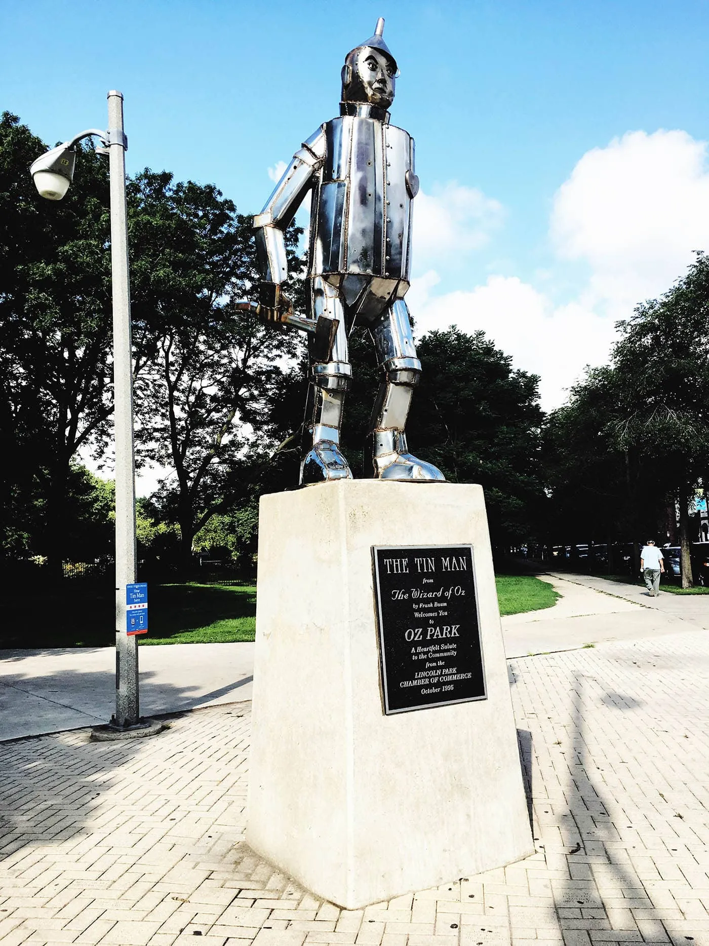 The Tin Man statue at Oz Park in Chicago, Illinois - a Wizard of Oz themed Park.