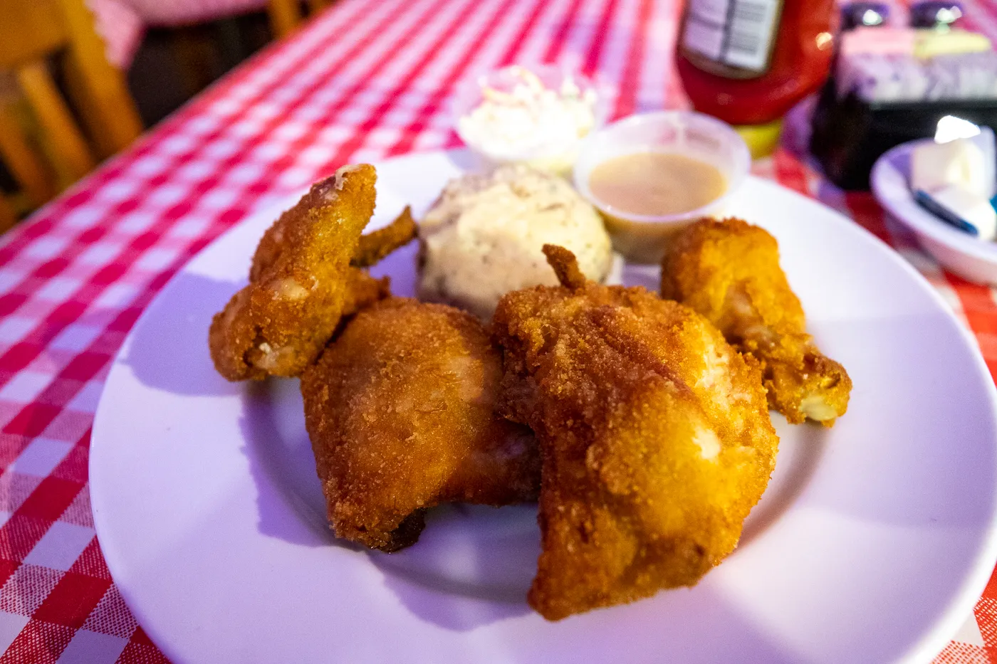 Fried chicken dinner at Dell Rhea's Chicken Basket a Route 66 restaurant in Illinois.