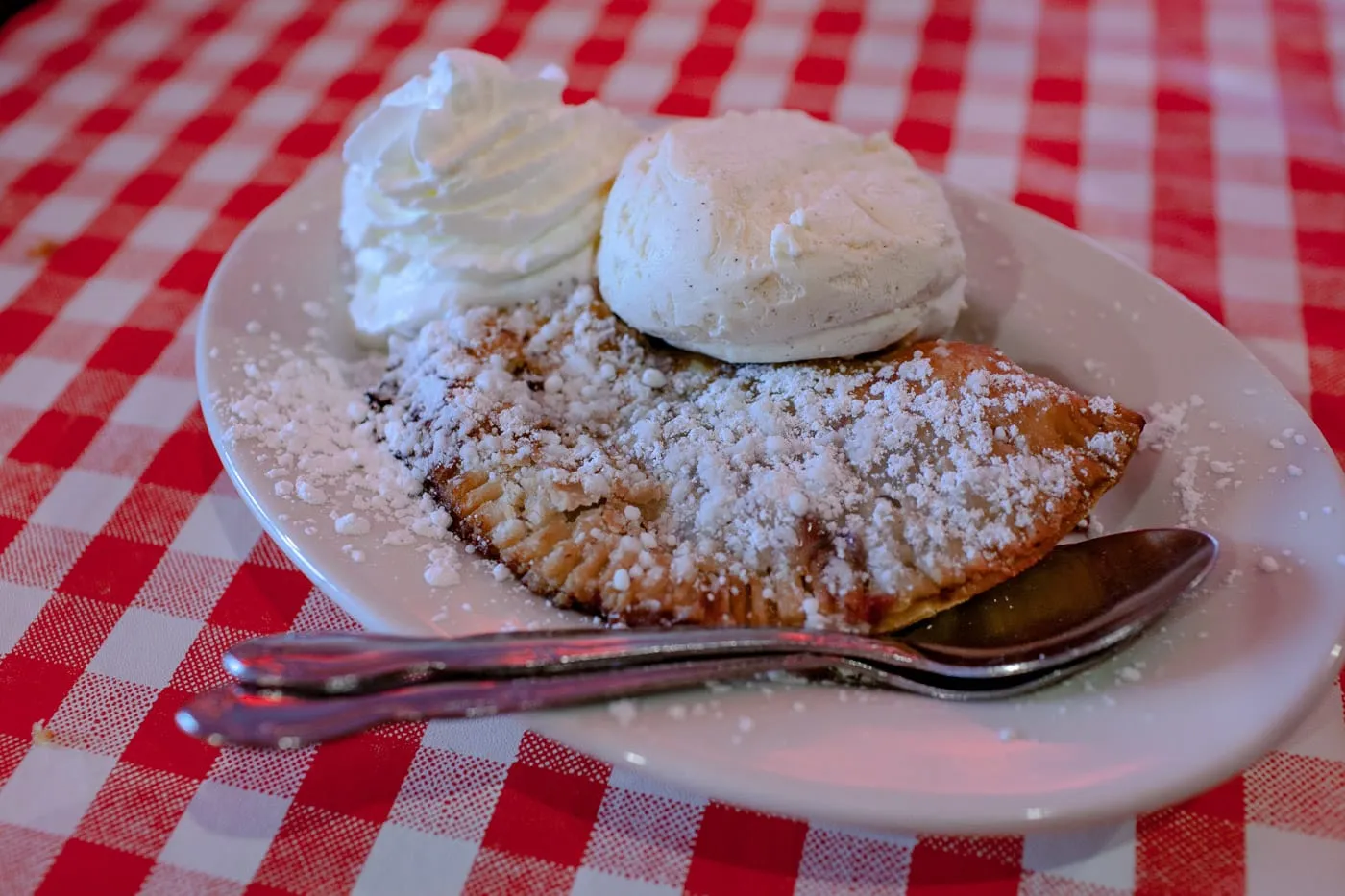 Fried Blueberry Pie at Dell Rhea's Chicken Basket restaurant on Route 66 in Illinois.