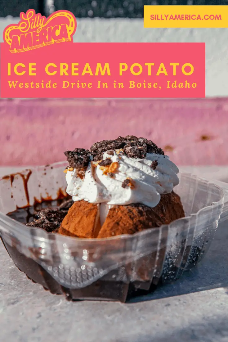 Is it ice cream? Or is it a potato? That's the question everyone has when they discover the Idaho Ice Cream Potato at Westside Drive In in Boise, Idaho
Check out this weird road trip snack on your Idaho road trip and and the road trip stop to your travel bucket list of must do things to do in Idaho!
#RoadTrip #IdahoRoadTrip #IdahoRoadTripBucketLists #IdahoBucketList #ThingsToDoInIdaho #RoadTripSnacks
#RoadTripStops #USA #America #IceCream