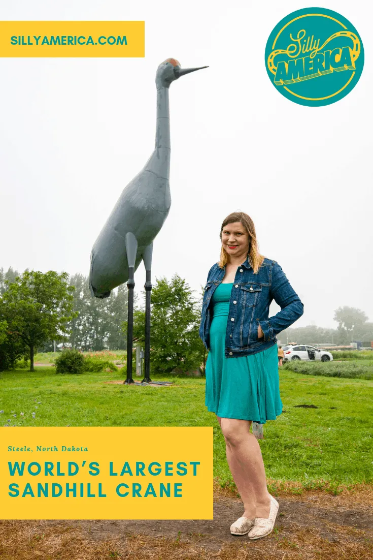 Meet Sandy, a the World's Largest Sandhill Crane - this top 10 roadside attraction in Steele, North Dakota that measures in at 40 feet tall and weighs about 4.5 tons. This weird roadside attraction is a bucket list worthy road trip stop on a North Dakota road trip itinerary or vacation with kids, family, or friends.
#NorthDakotaRoadsideAttractions #RoadsideAttractions #RoadTrip #NorthDakotaRoadTrip #NorthDakotaBucketList #ThingsToDoInNorthDakota #WeirdRoadsideAttractions #USA #America	