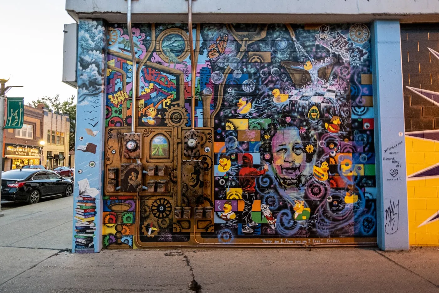 Mural created by a dozen art students at Bismarck High School. Alley 5.5: Bismarck Art Alley in North Dakota - Street art and Murals in Bismarck, North Dakota