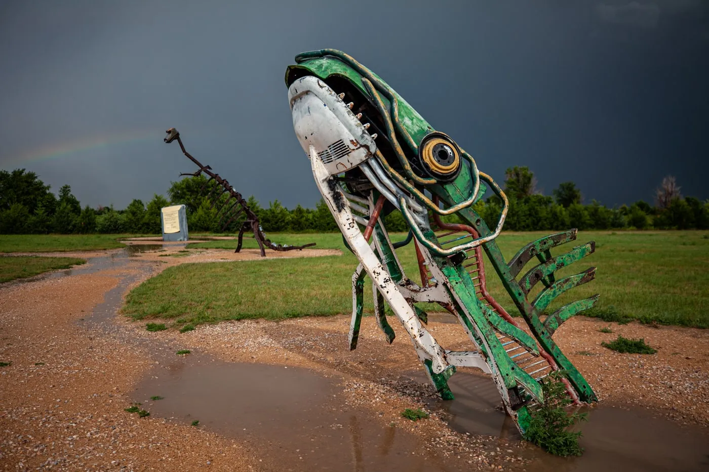 The Spawning Salmon sculpture at Carhenge Roadside Attraction in Alliance, Nebraska - Giant Fish Sculpture at Carhenge