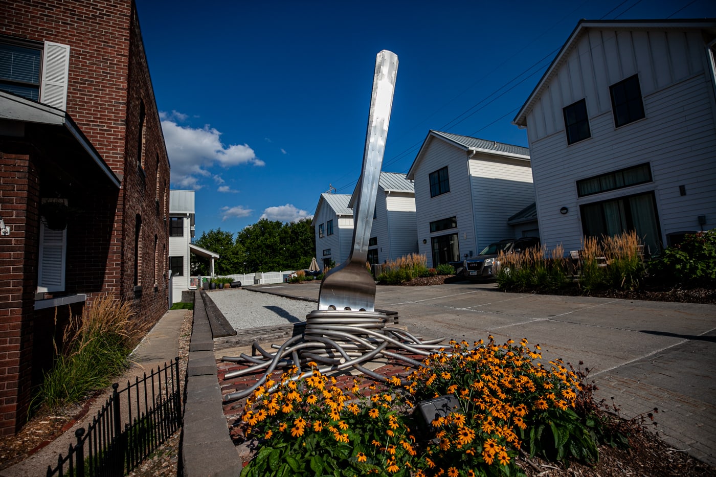 Stile di Famiglia - Family Style Giant Fork with Spaghetti in Omaha, Nebraska - Public Art in Omaha at the Towns of Little Italy - Omaha Roadside Attractions in Nebraska