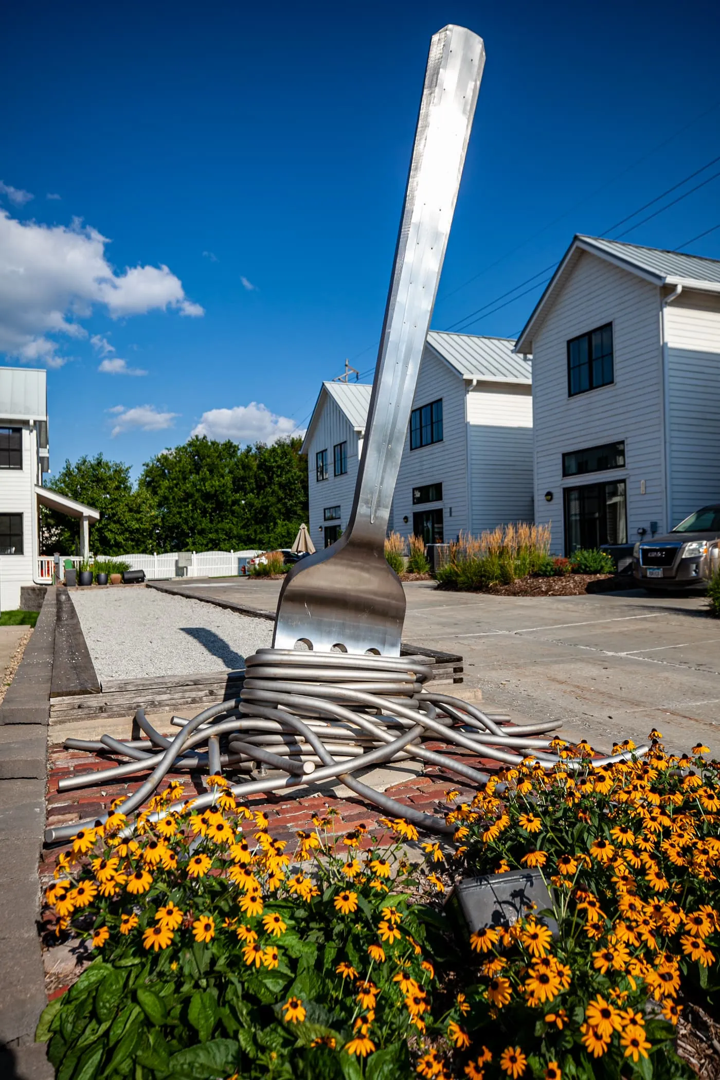 Stile di Famiglia - Family Style Giant Fork with Spaghetti in Omaha, Nebraska - Public Art in Omaha at the Towns of Little Italy - Omaha Roadside Attractions in Nebraska