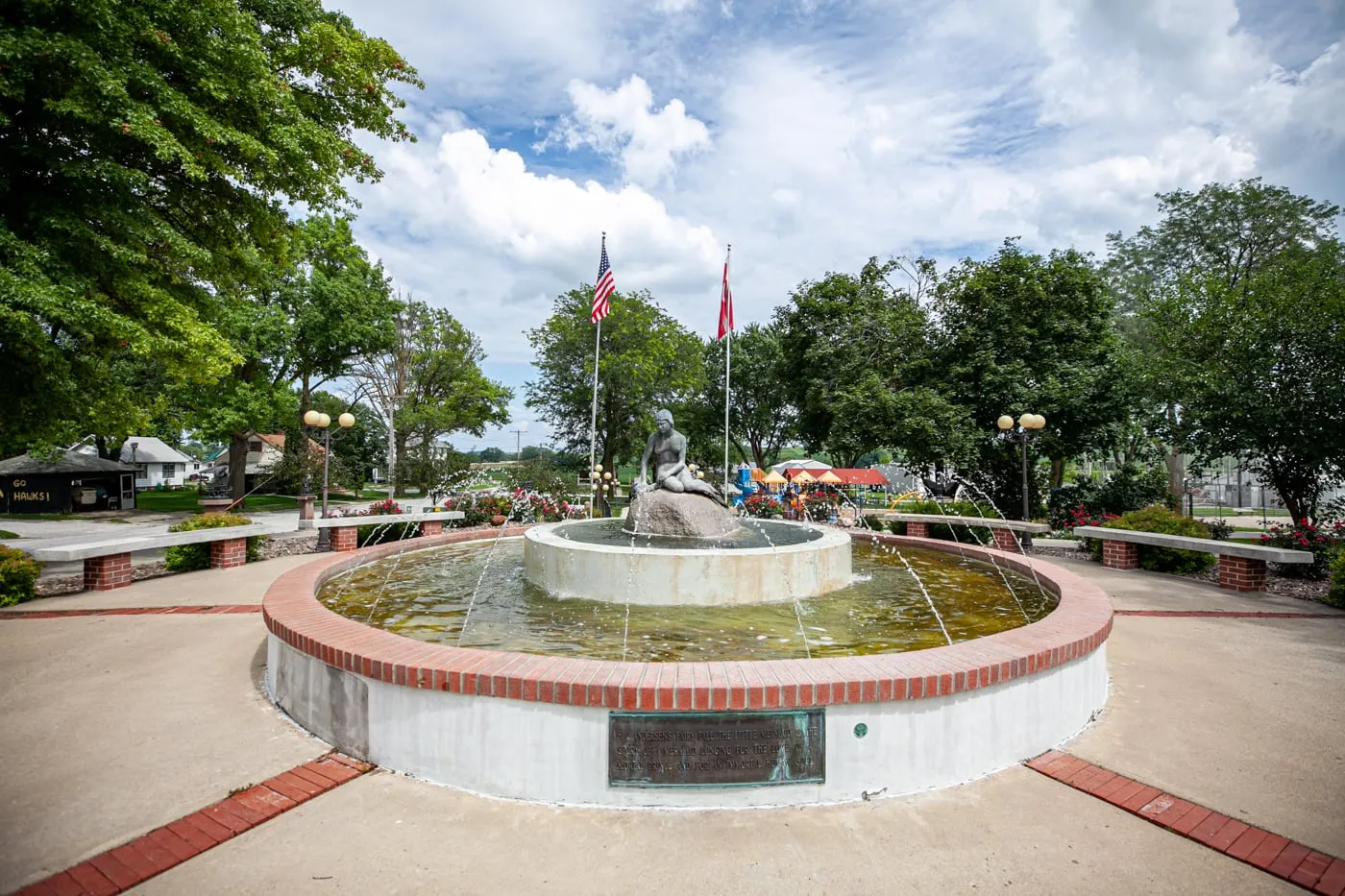 The Little Mermaid Fountain in Kimballton, Iowa | Little Mermaid Statue roadside attraction in Iowa