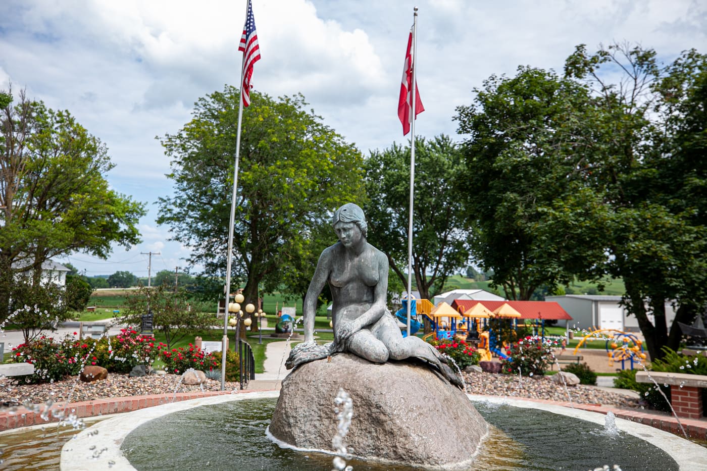 The Little Mermaid Fountain in Kimballton, Iowa | Little Mermaid Statue roadside attraction in Iowa