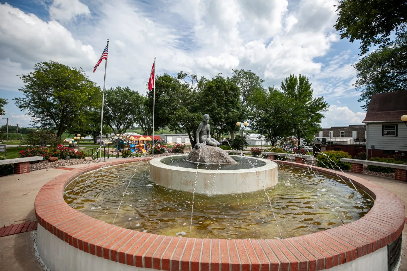 The Little Mermaid Fountain in Kimballton, Iowa | Little Mermaid Statue roadside attraction in Iowa