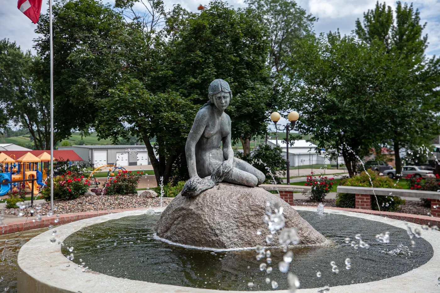 The Little Mermaid Fountain in Kimballton, Iowa | Little Mermaid Statue roadside attraction in Iowa