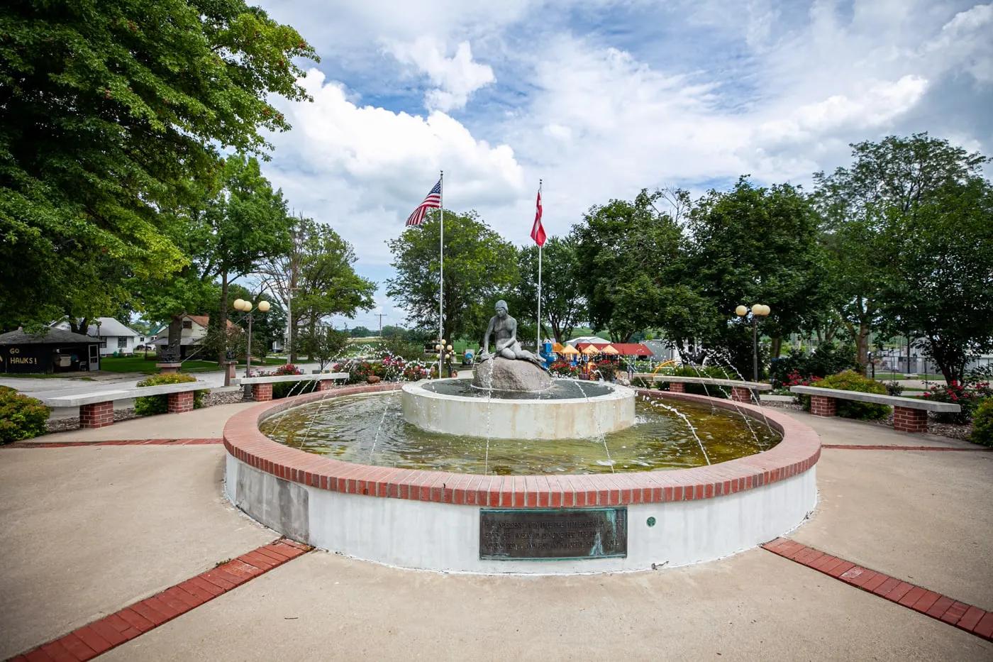 The Little Mermaid Fountain in Kimballton, Iowa | Little Mermaid Statue roadside attraction in Iowa