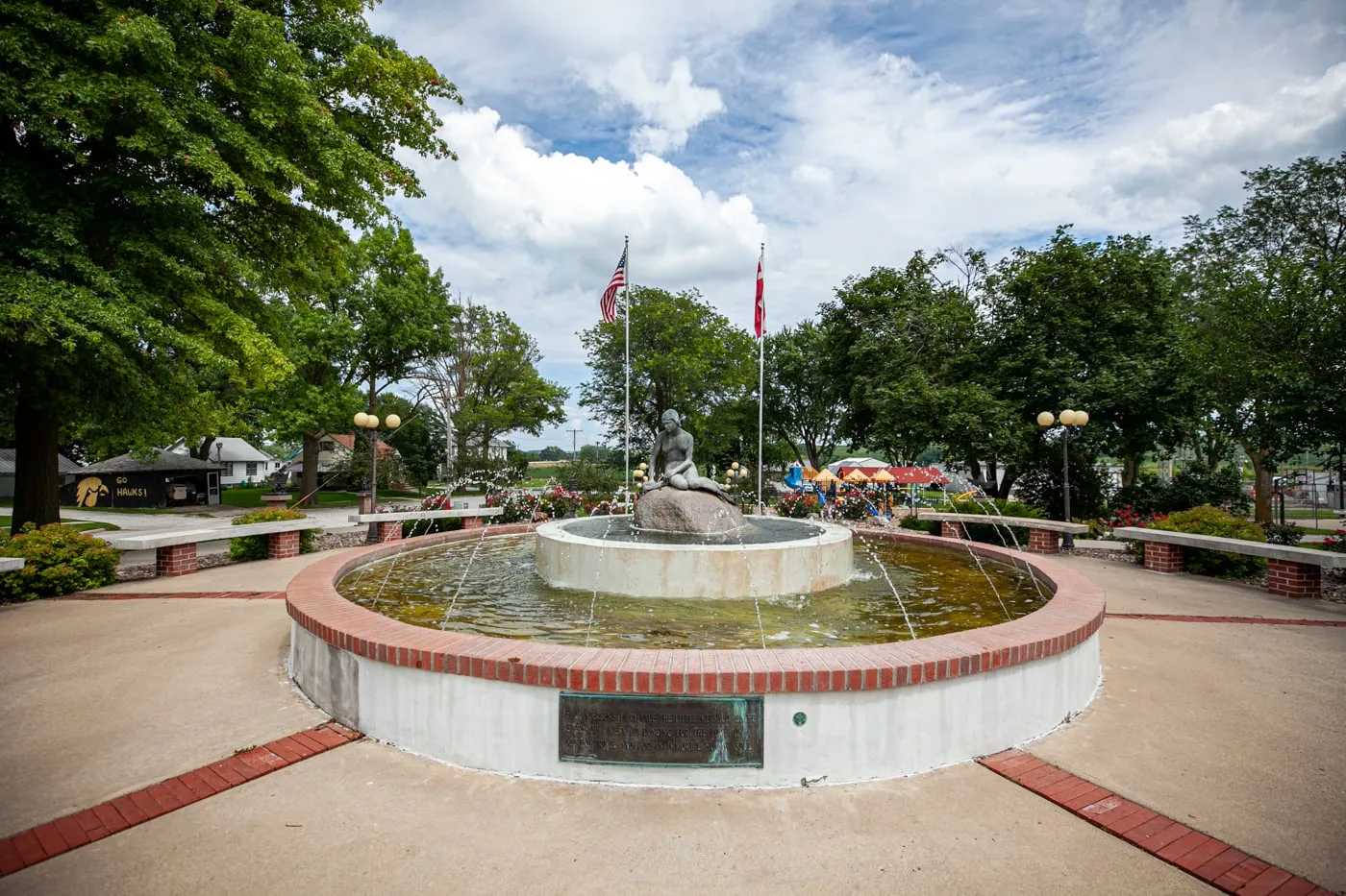 The Little Mermaid Fountain in Kimballton, Iowa | Little Mermaid Statue roadside attraction in Iowa