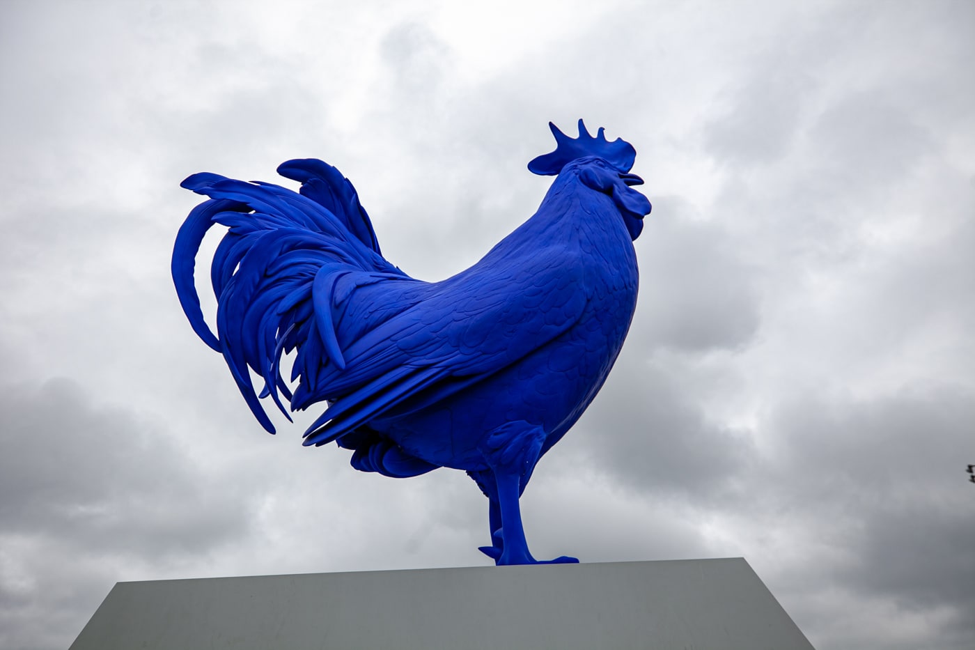 Katharina Fristc's Hahn/Cock - a big blue rooster -  at Minneapolis Sculpture Garden in Minnesota - Minneapolis roadside attractions in Minnesota