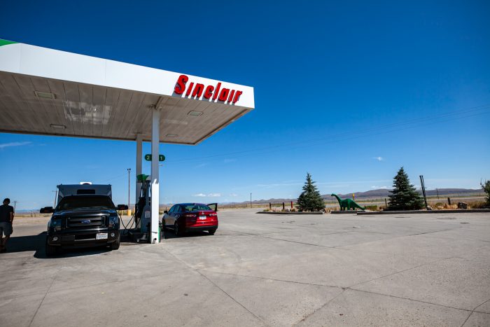 Sinclair Gas Station Dinosaur in Sinclair, Wyoming home of the Sinclair Refinery | Wyoming Roadside Attractions