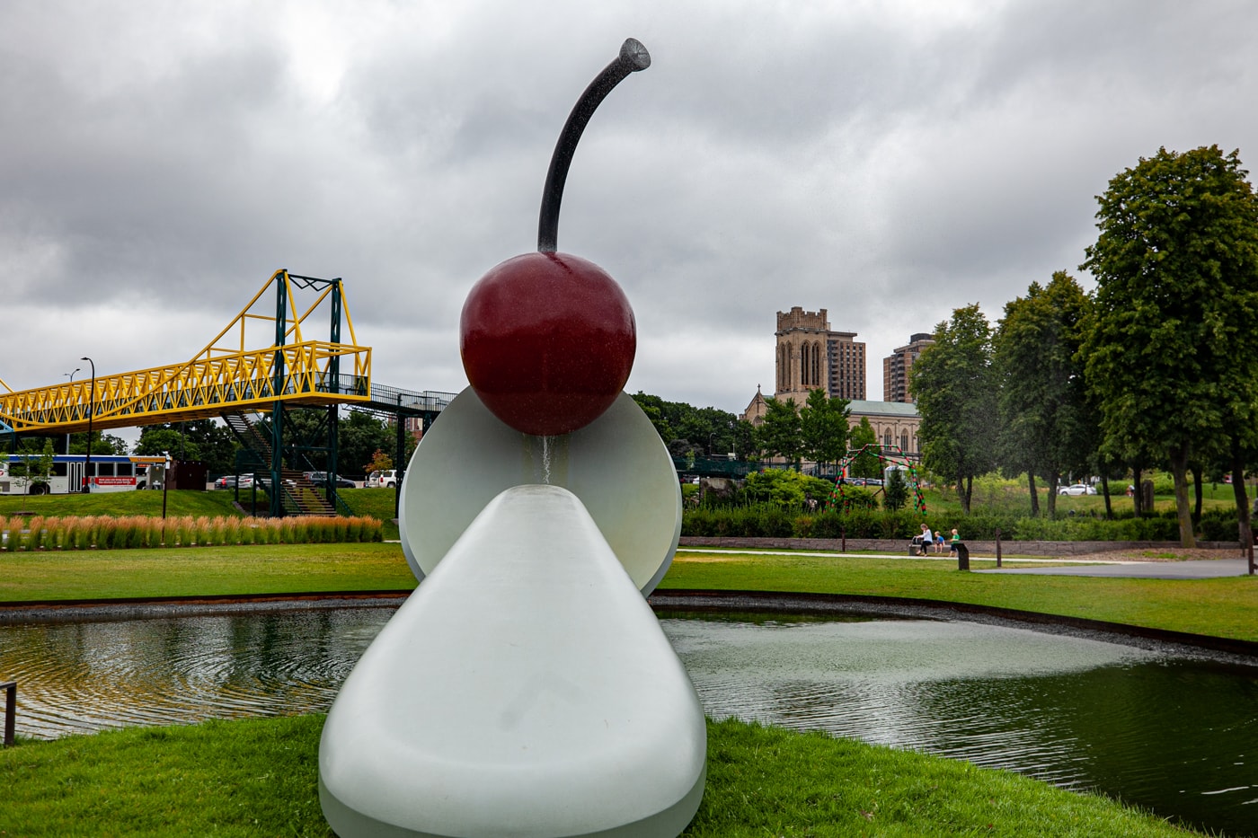 Spoonbridge and Cherry sculpture in Minneapolis, Minnesota | Giant Spoon and Cherry Roadside Attraction at Minneapolis Sculpture Garden in Minnesota