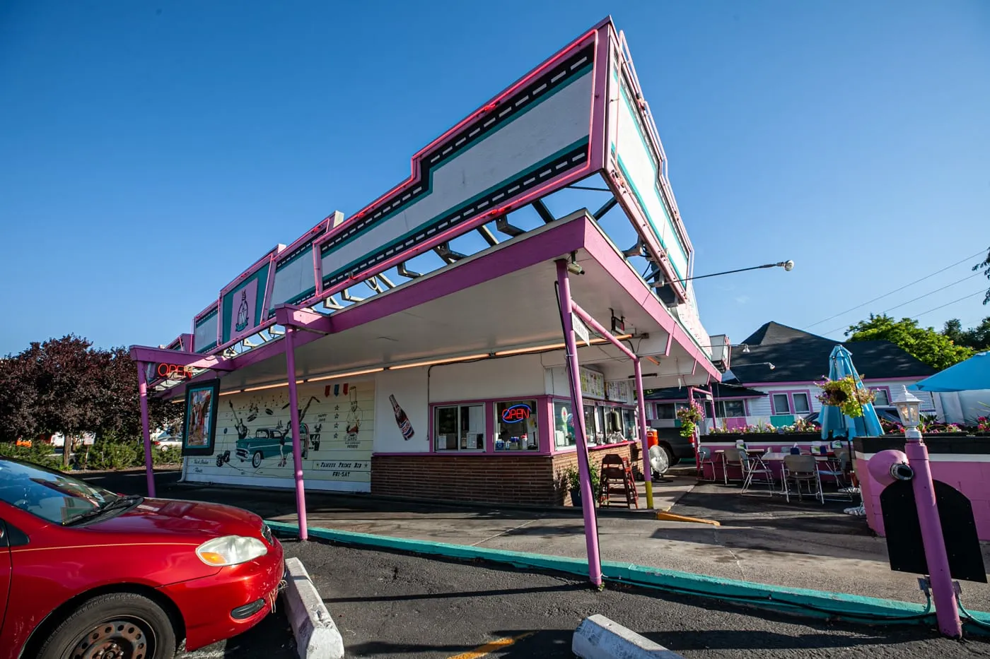 Westside Drive In in Boise, Idaho - a classic pink diner featured on Diners, Drive Ins, and Dives.