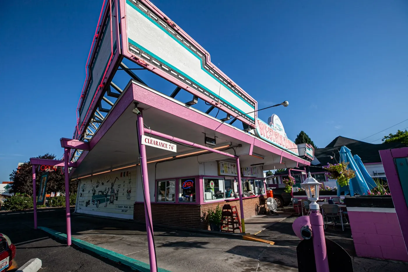 Westside Drive In in Boise, Idaho - a classic pink diner featured on Diners, Drive Ins, and Dives.